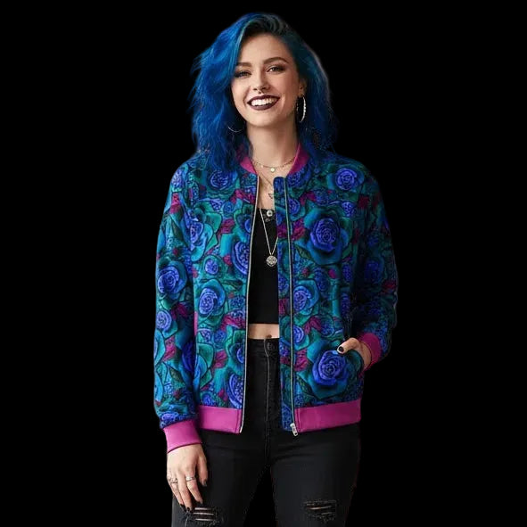Blue roses Bomber Jacket