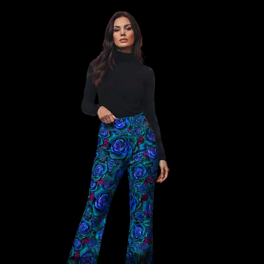 Flare leggings blue roses