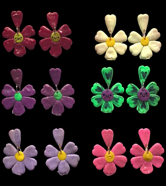 Handmade Daisy Polymer Clay Earrings - Stainless Steel Posts - Floral Boho Style
