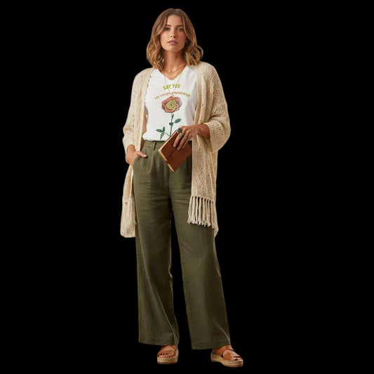 White graphic t-shirt with hand holding a rose and Say Yes To Your Universe text