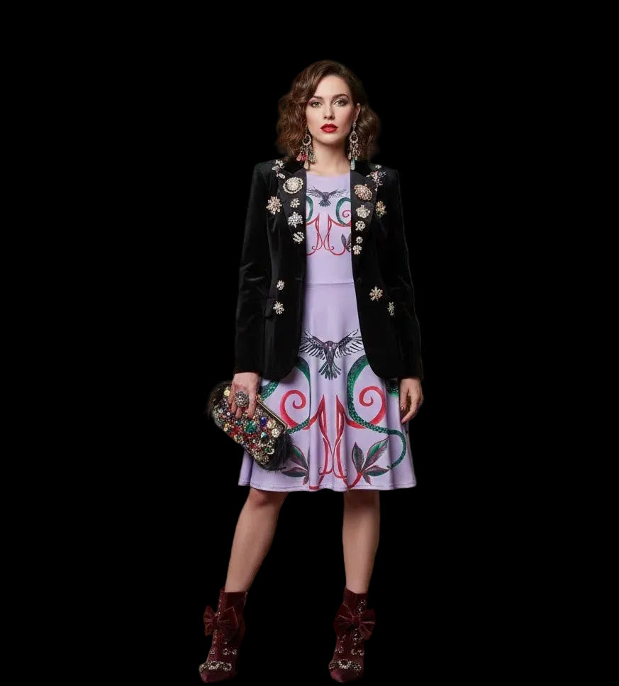 All-over print long sleeve midi dress