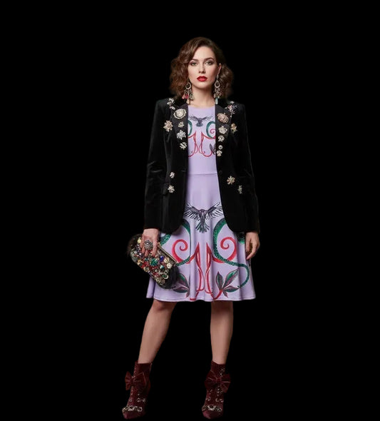 All-over print long sleeve midi dress