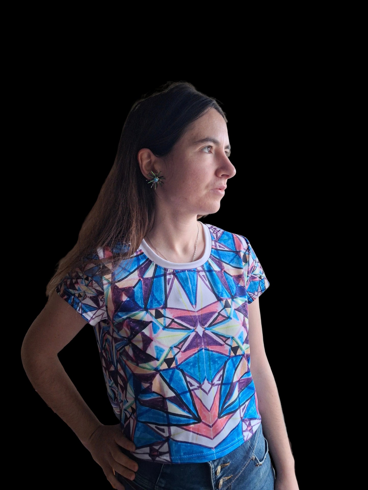 Geometric jewel crop tee